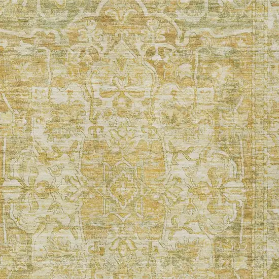Tan Gold And Ivory Floral Medallion Washable Indoor Outdoor Area Rug Photo 4
