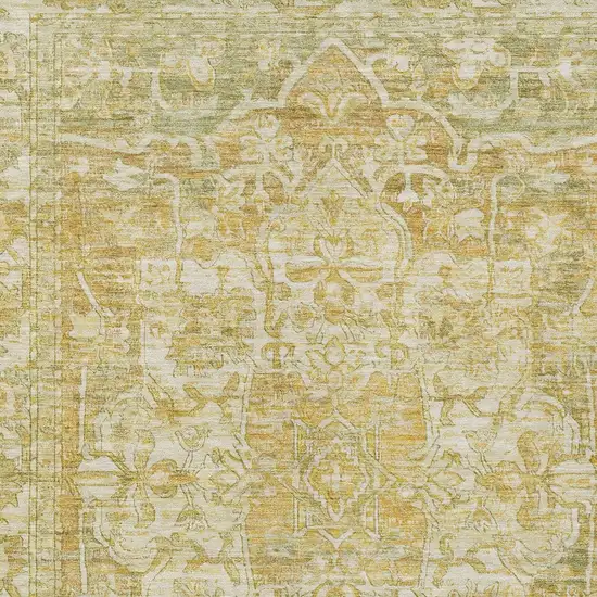 Tan Gold And Ivory Floral Medallion Washable Indoor Outdoor Area Rug Photo 4
