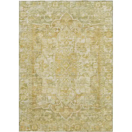 Tan Gold And Ivory Floral Medallion Washable Indoor Outdoor Area Rug Photo 5