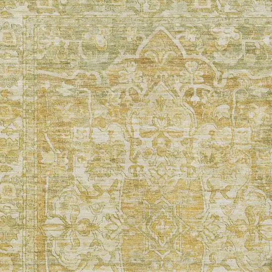 Tan Gold And Ivory Floral Medallion Washable Indoor Outdoor Area Rug Photo 4