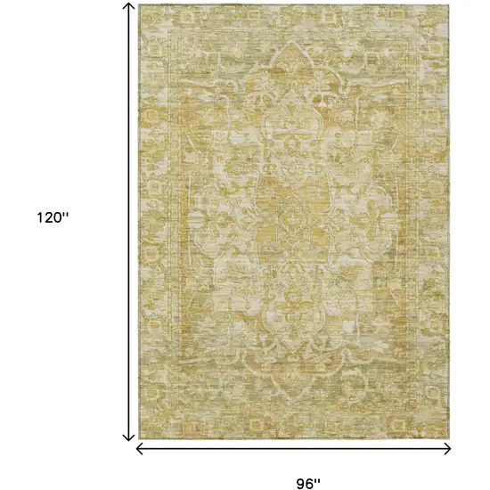 Tan Gold And Ivory Floral Medallion Washable Indoor Outdoor Area Rug Photo 8