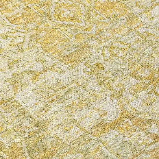 Tan Gold And Ivory Floral Medallion Washable Indoor Outdoor Area Rug Photo 7