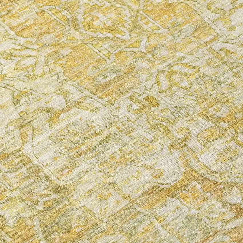 Tan Gold And Ivory Floral Medallion Washable Indoor Outdoor Area Rug Photo 7