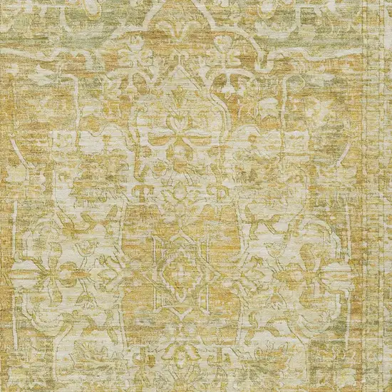 Tan Gold And Ivory Floral Medallion Washable Indoor Outdoor Area Rug Photo 4