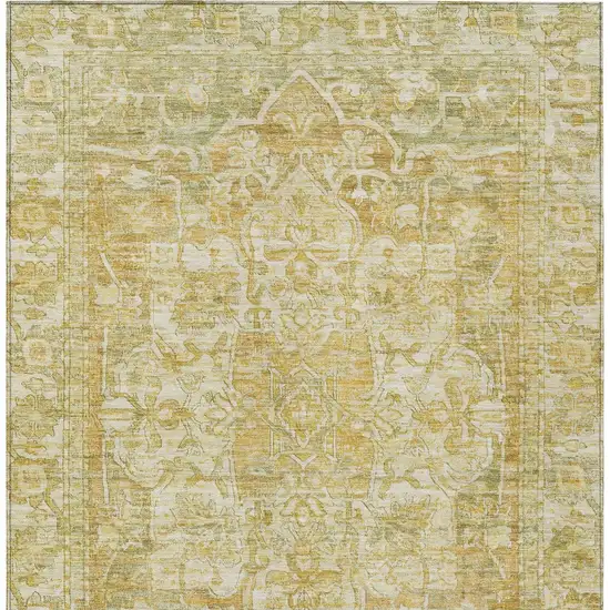 Tan Gold And Ivory Floral Medallion Washable Indoor Outdoor Area Rug Photo 5