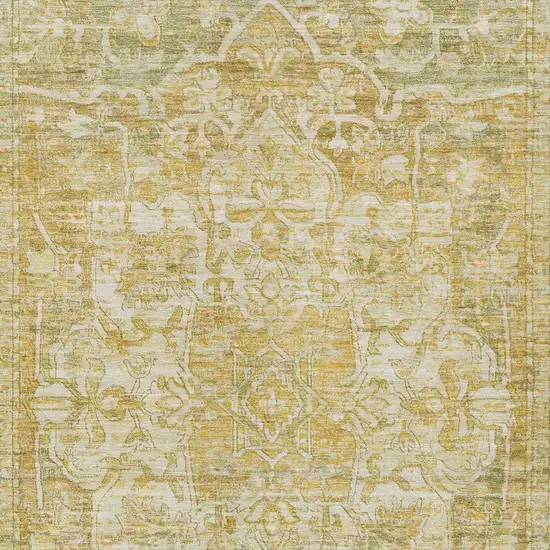 Tan Gold And Ivory Floral Medallion Washable Indoor Outdoor Area Rug Photo 4