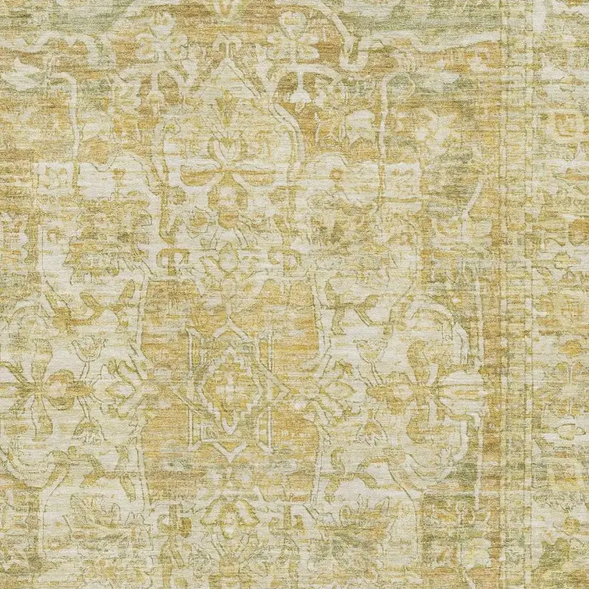 Tan Gold And Ivory Oriental Washable Area Rug With UV Protection Photo 2