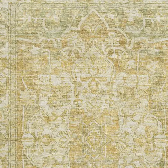Tan Gold And Ivory Oriental Washable Area Rug With UV Protection Photo 3