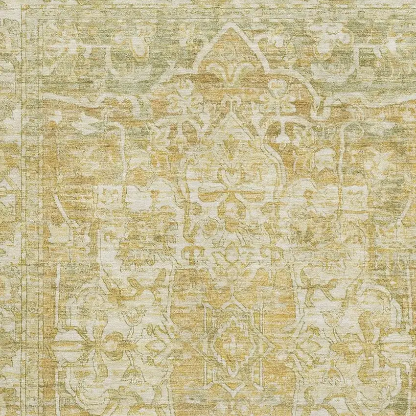 Tan Gold And Ivory Oriental Washable Area Rug With UV Protection Photo 3