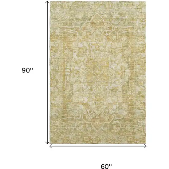 Tan Gold And Ivory Oriental Washable Area Rug With UV Protection Photo 9