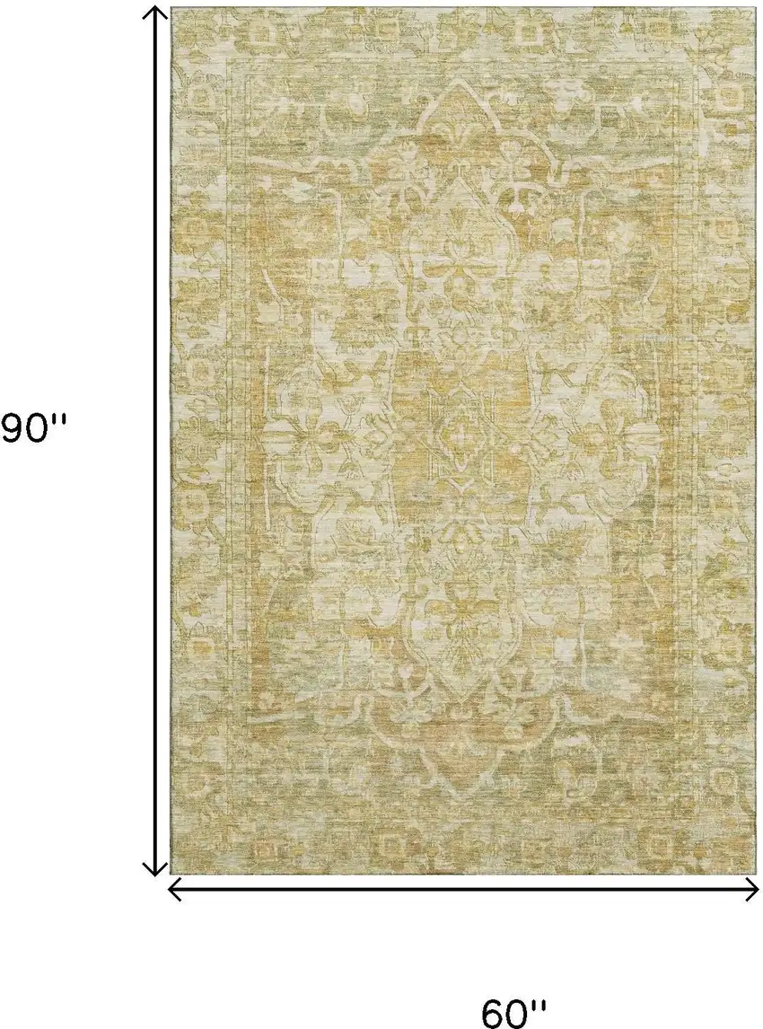 Tan Gold And Ivory Oriental Washable Area Rug With UV Protection Photo 9