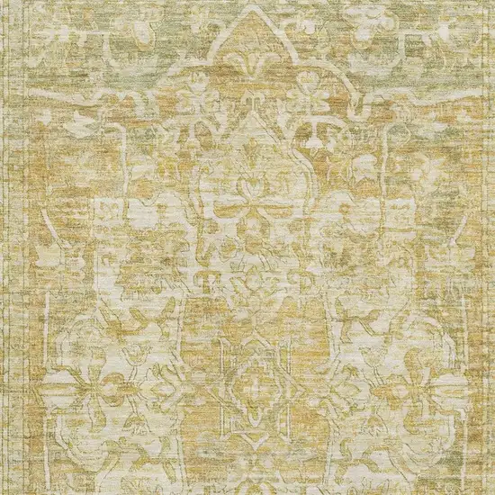 Tan Gold And Ivory Oriental Washable Area Rug With UV Protection Photo 2