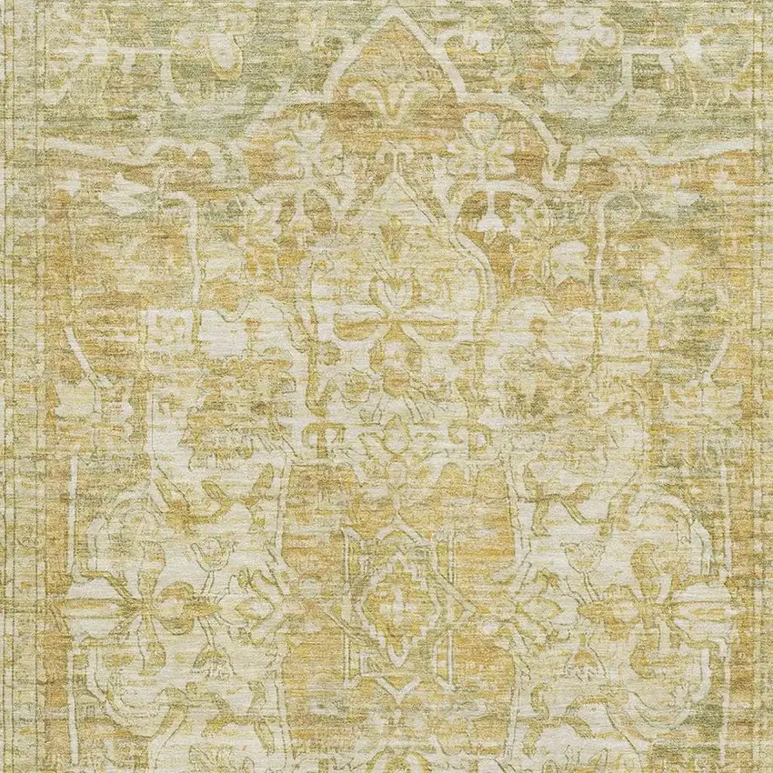 Tan Gold And Ivory Oriental Washable Area Rug With UV Protection Photo 2