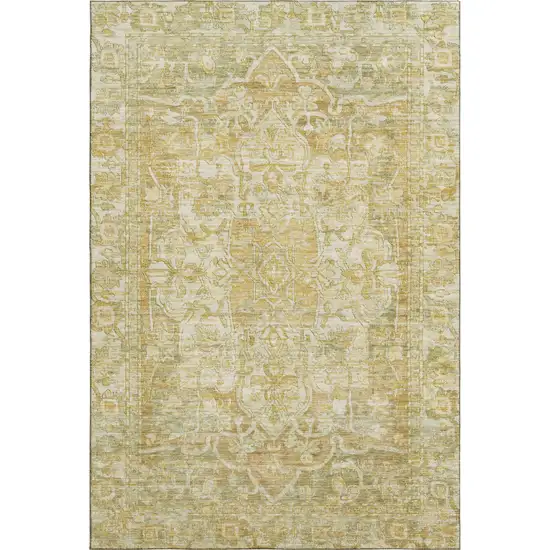 Tan Gold And Ivory Oriental Washable Area Rug With UV Protection Photo 1