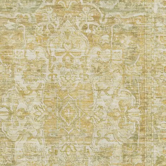 Tan Gold And Ivory Oriental Washable Area Rug With UV Protection Photo 2