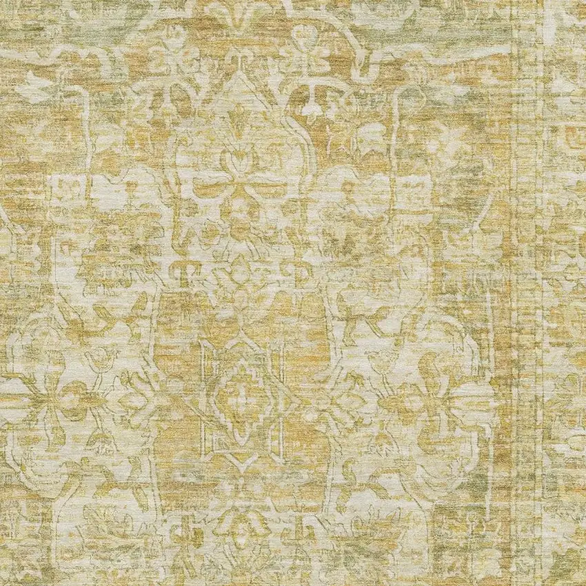 Tan Gold And Ivory Oriental Washable Area Rug With UV Protection Photo 2