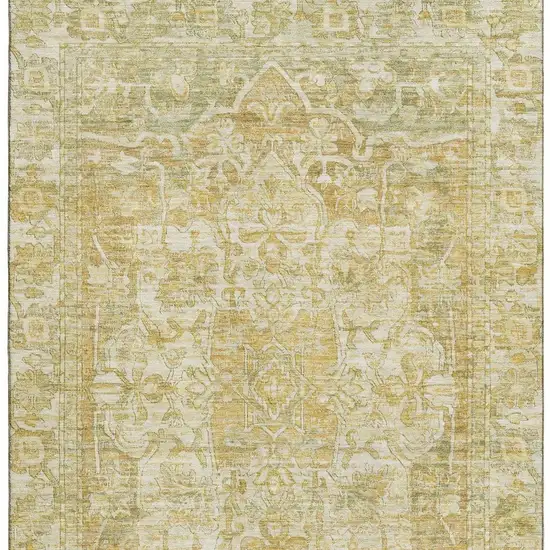 Tan Gold And Ivory Oriental Washable Area Rug With UV Protection Photo 3