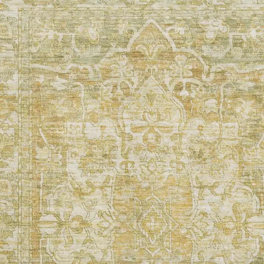 Tan Gold And Ivory Oriental Washable Area Rug With UV Protection Photo 2