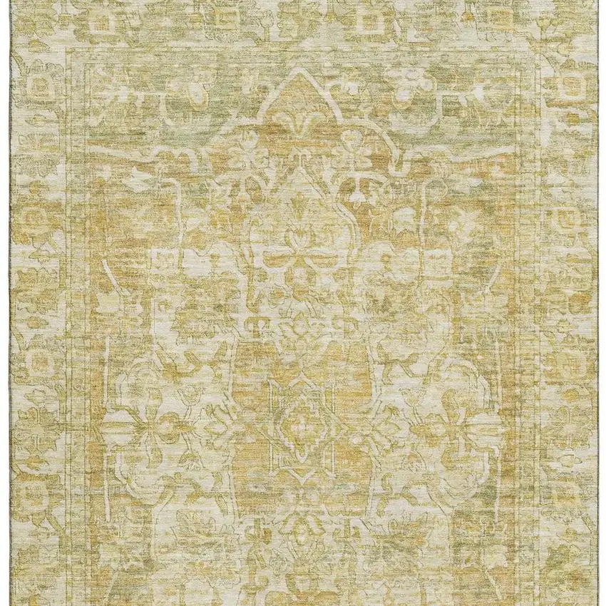 Tan Gold And Ivory Oriental Washable Area Rug With UV Protection Photo 3