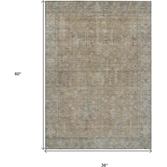 Tan Gray And Brown Oriental Washable Indoor Outdoor Area Rug Photo 7