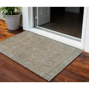 Photo of Tan Gray And Brown Oriental Washable Indoor Outdoor Area Rug
