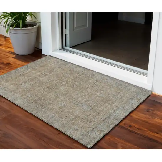 Tan Gray And Brown Oriental Washable Indoor Outdoor Area Rug Photo 1