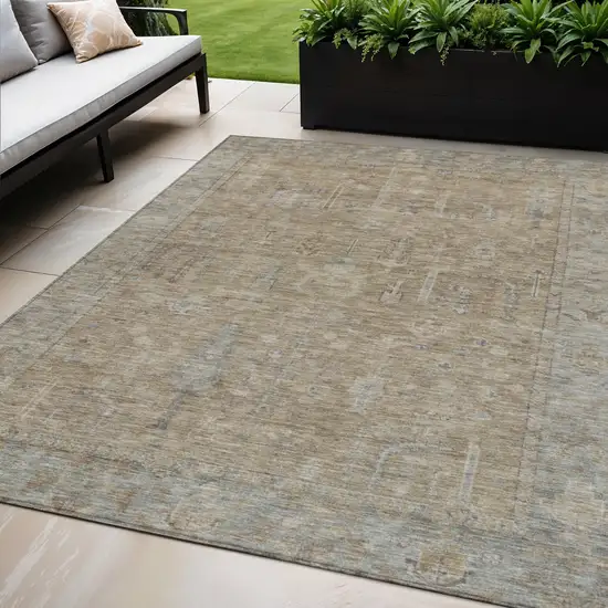 Tan Gray And Brown Oriental Washable Indoor Outdoor Area Rug Photo 1
