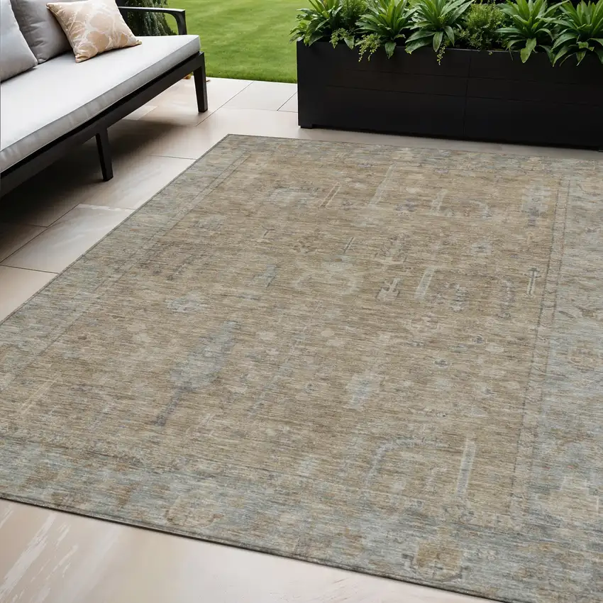 Tan Gray And Brown Oriental Washable Indoor Outdoor Area Rug Photo 1