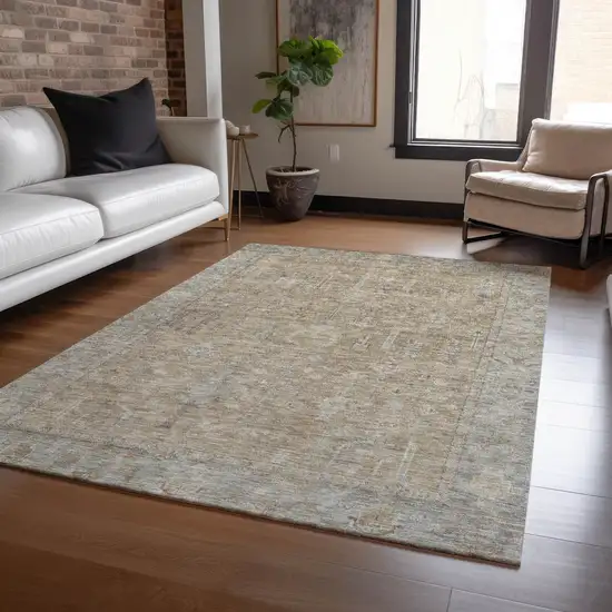 Tan Gray And Brown Oriental Washable Indoor Outdoor Area Rug Photo 8