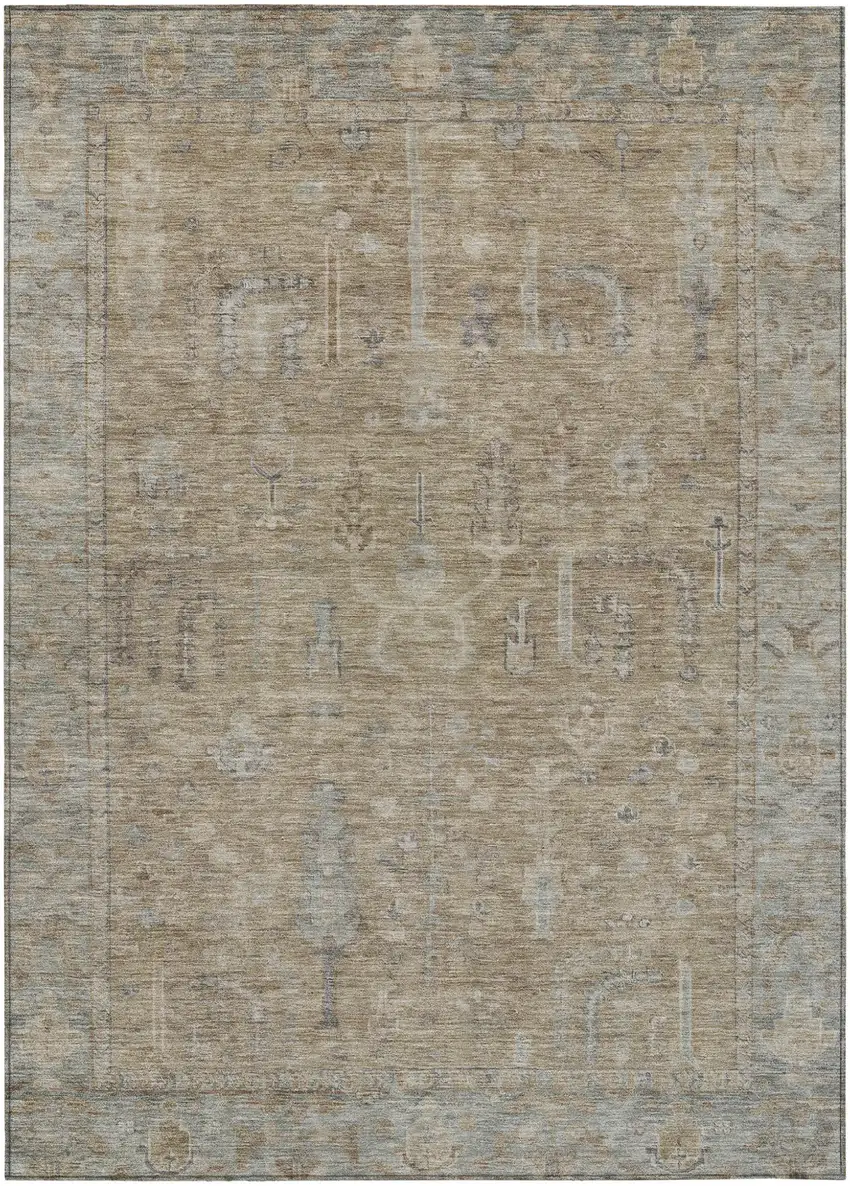 Tan Gray And Brown Oriental Washable Indoor Outdoor Area Rug Photo 2
