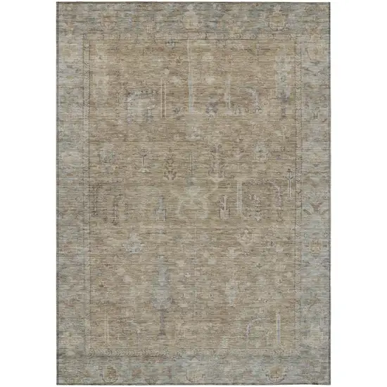 Tan Gray And Brown Oriental Washable Indoor Outdoor Area Rug Photo 2