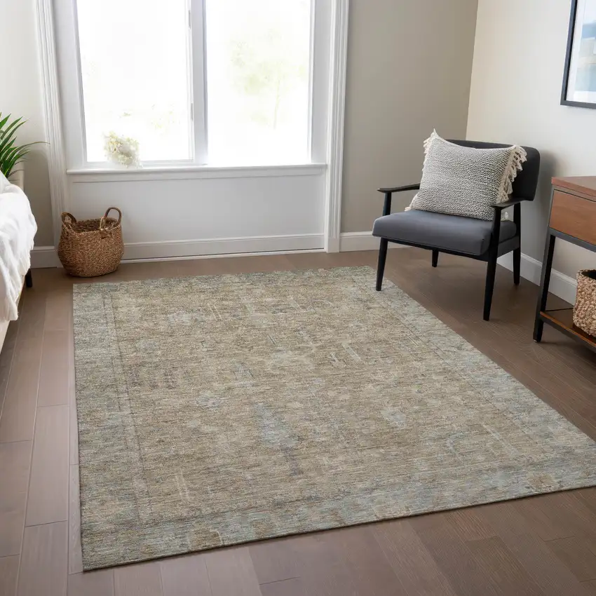 Tan Gray And Brown Oriental Washable Indoor Outdoor Area Rug Photo 9