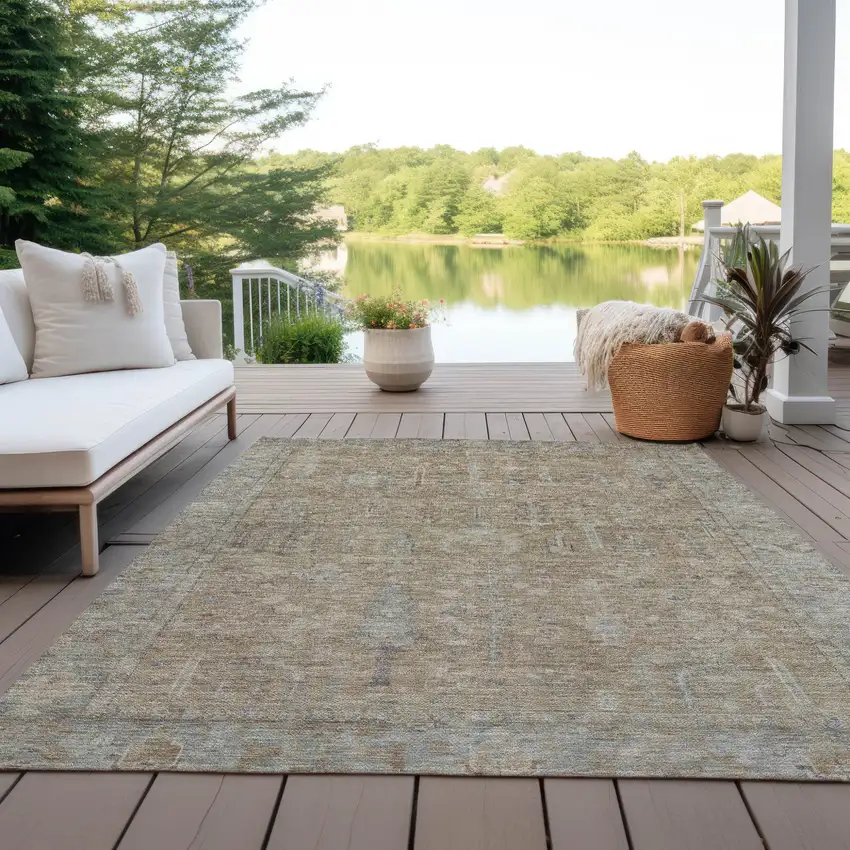 Tan Gray And Brown Oriental Washable Indoor Outdoor Area Rug Photo 7