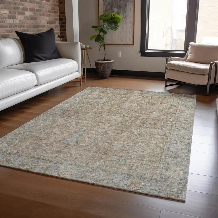 Tan Gray And Brown Oriental Washable Indoor Outdoor Area Rug Photo 8