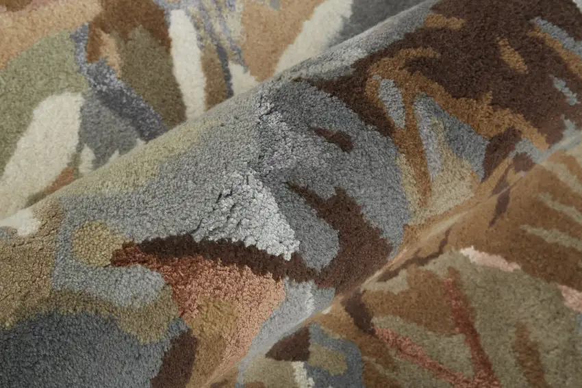 Tan Gray And Green Wool Floral Tufted Handmade Area Rug Photo 7