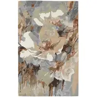 Photo of Tan Gray And Green Wool Floral Tufted Handmade Area Rug