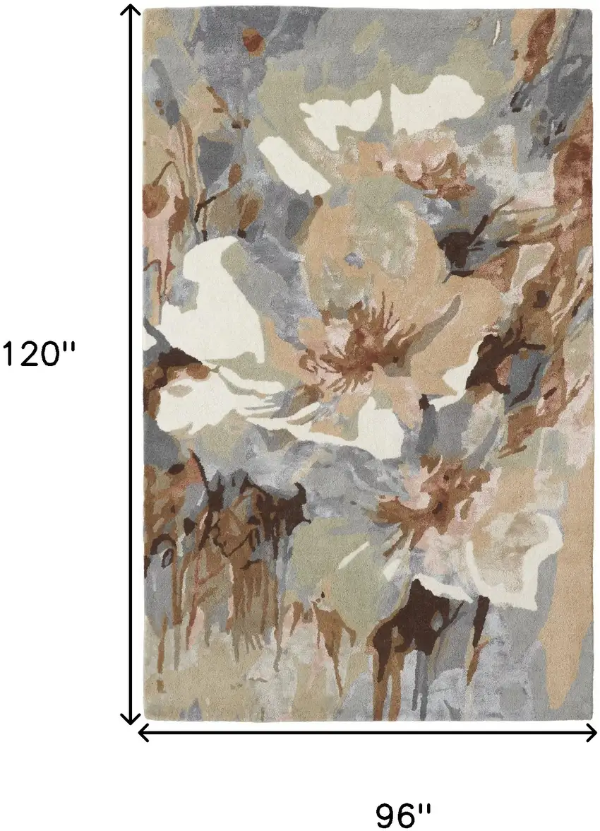 Tan Gray And Green Wool Floral Tufted Handmade Area Rug Photo 10