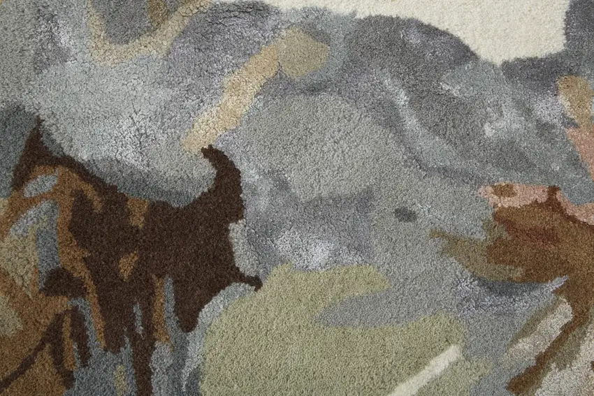 Tan Gray And Green Wool Floral Tufted Handmade Area Rug Photo 8