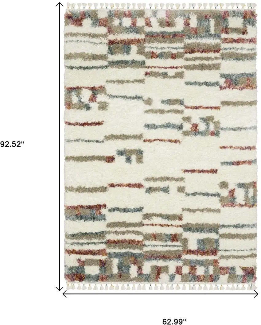 Tan Gray And Ivory Abstract Shag Distressed Area Rug With Fringe Photo 3
