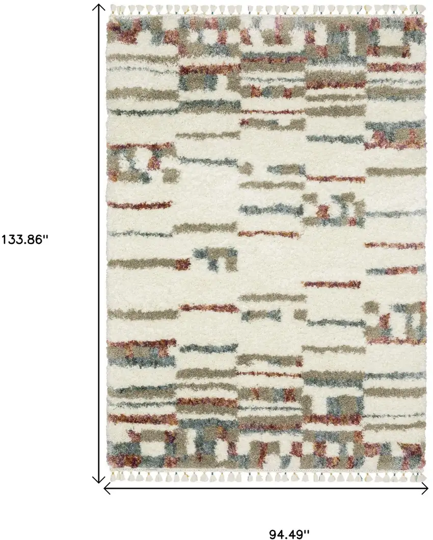 Tan Gray And Ivory Abstract Shag Distressed Area Rug With Fringe Photo 3