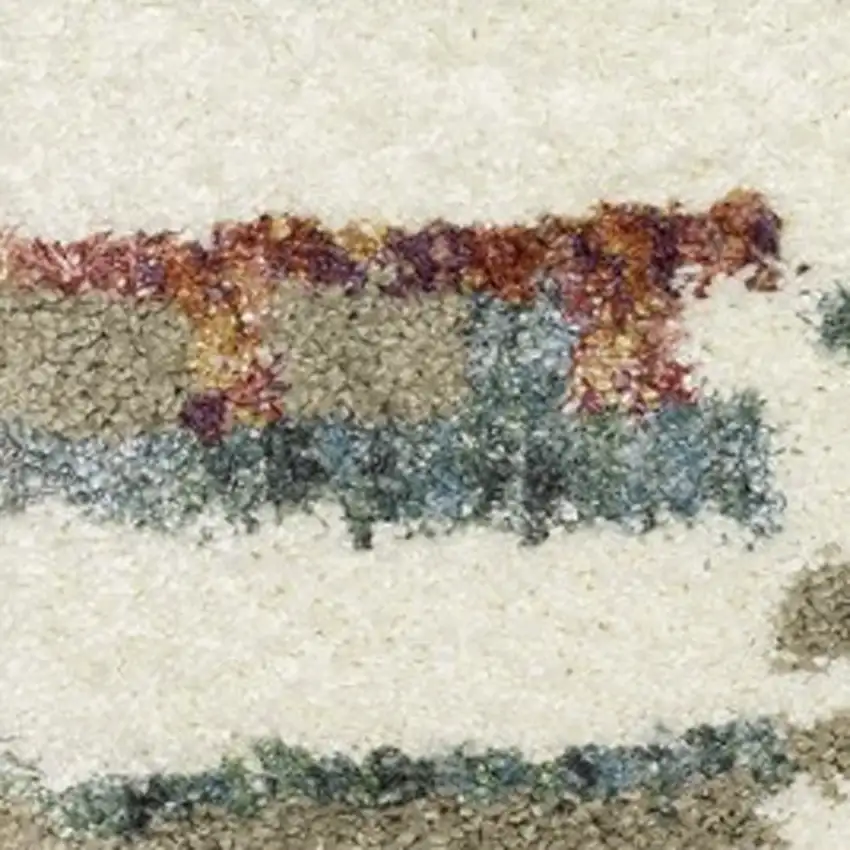 Tan Gray And Ivory Abstract Shag Distressed Area Rug With Fringe Photo 7