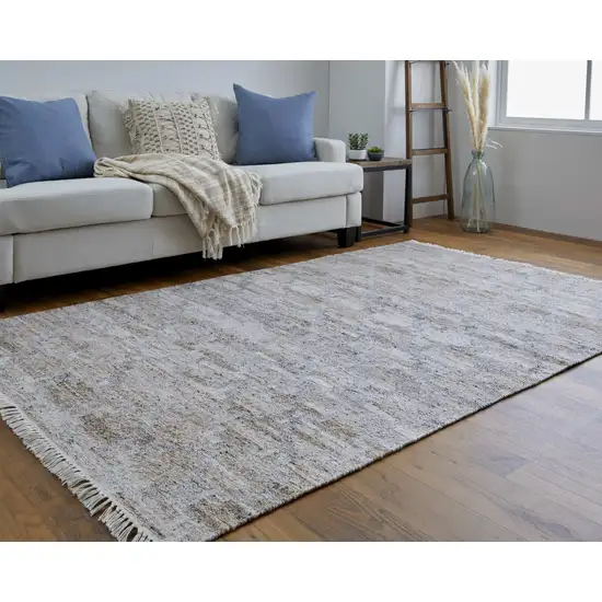 Tan and Gray Geometric Hand Woven Area Rug With Fringe Photo 5