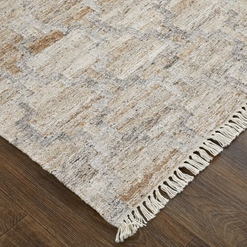 Tan and Gray Geometric Hand Woven Area Rug With Fringe Photo 7