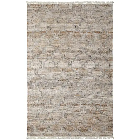 Tan and Gray Geometric Hand Woven Area Rug With Fringe Photo 9