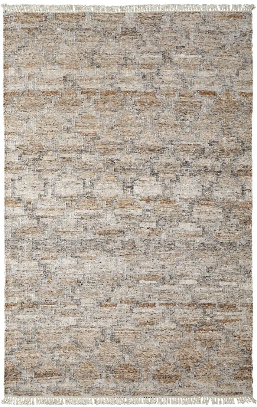 Tan and Gray Geometric Hand Woven Area Rug With Fringe Photo 9