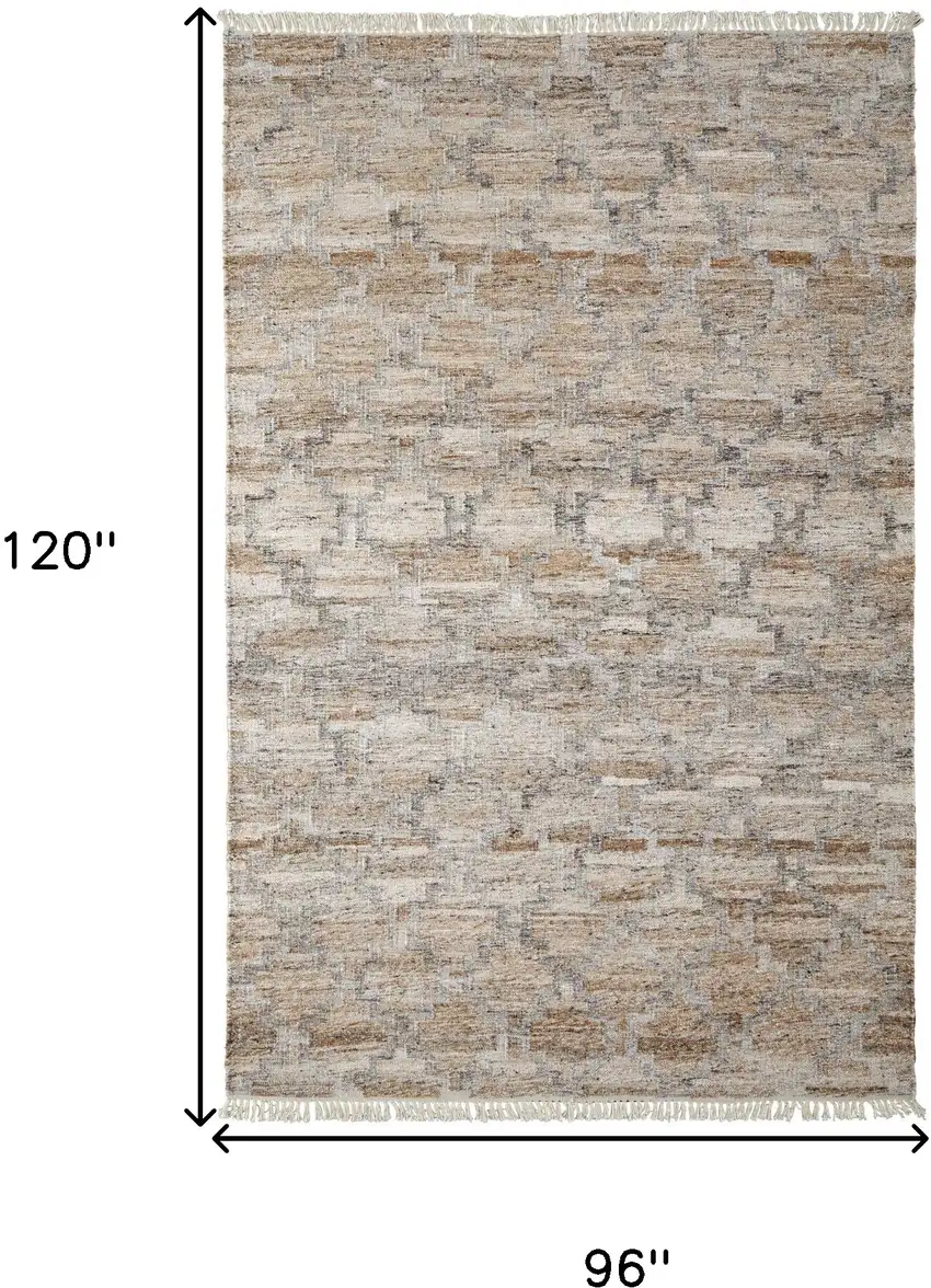 Tan Gray And Ivory Geometric Hand Woven Stain Resistant Area Rug With Fringe Photo 9