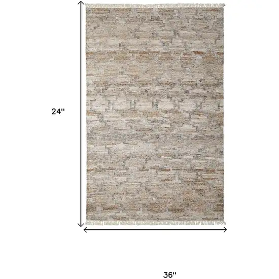 Tan Gray And Ivory Geometric Hand Woven Stain Resistant Area Rug With Fringe Photo 2