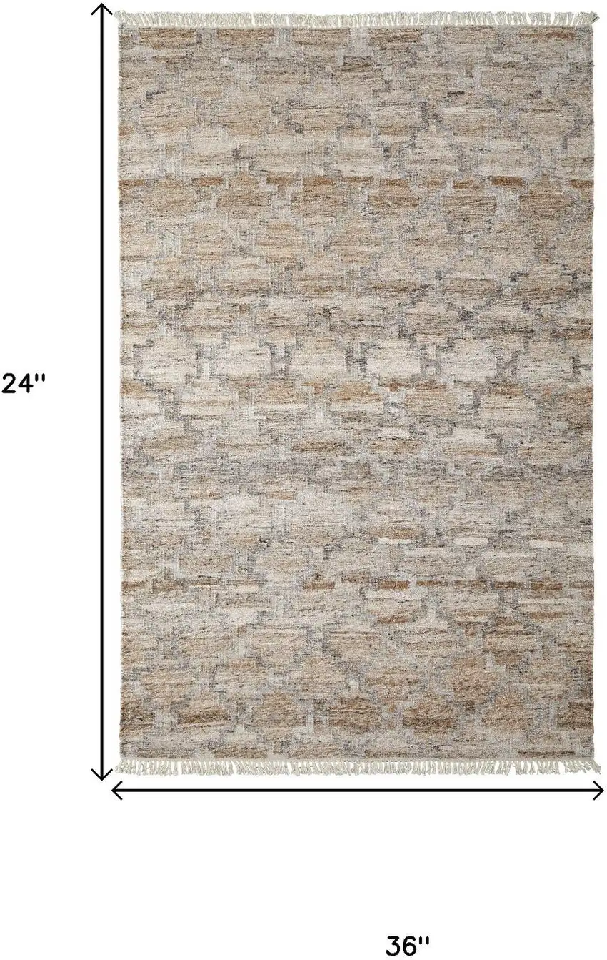Tan Gray And Ivory Geometric Hand Woven Stain Resistant Area Rug With Fringe Photo 2