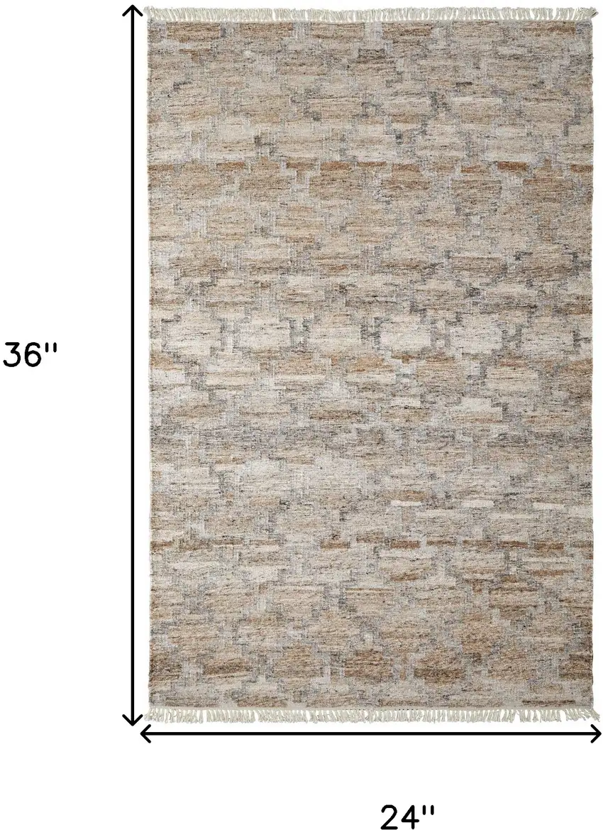 Tan Gray And Ivory Geometric Hand Woven Stain Resistant Area Rug With Fringe Photo 9