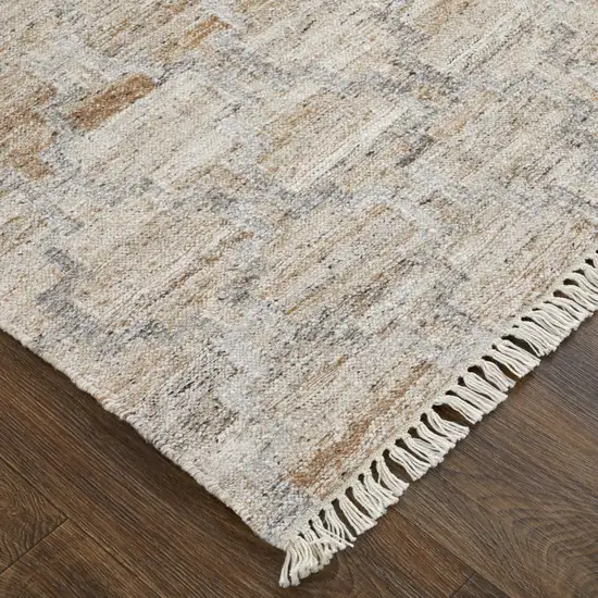 Tan Gray And Ivory Geometric Hand Woven Stain Resistant Area Rug With Fringe Photo 7